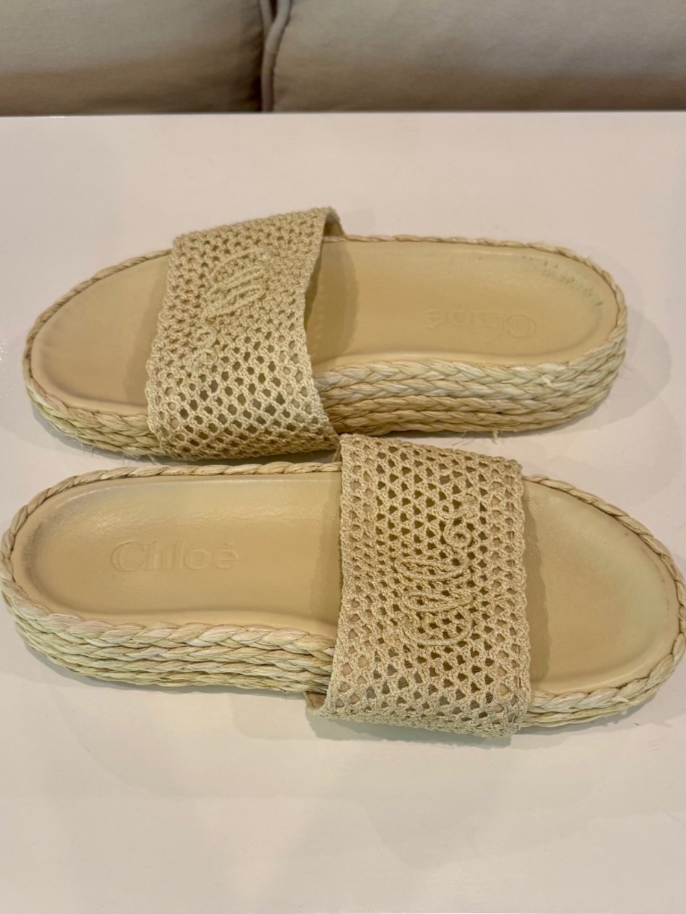 Chloé Isla raffia-effect slides